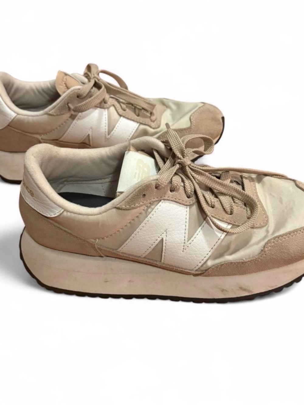 New Balance Women's Beige and White Platform Runner Sneaker